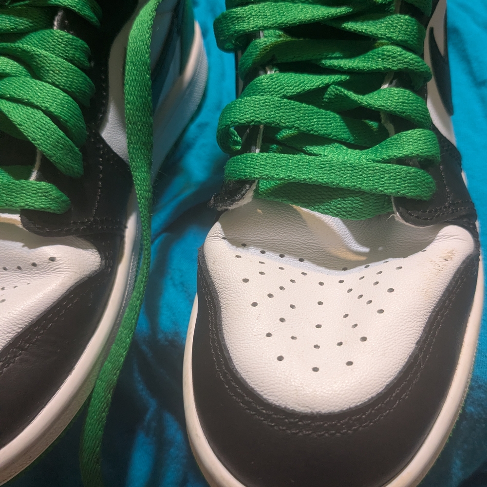 Nike Air Jordan Retro 1 Black, Green, and White High Tops - Picture 7 of 9